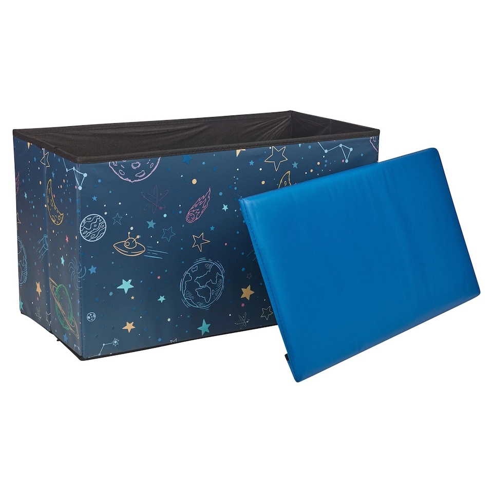 image 1 of Childrens Toy Box Storage Chest Collapsible Ottoman Bench Seat 60cm Boys Girls | Blue | Galaxy Link