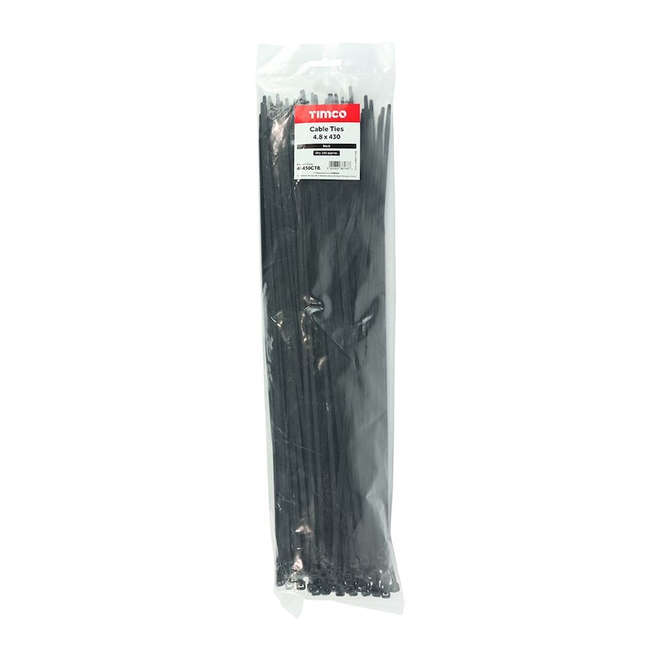 image 1 of Timco - Cable Ties - Black (Size 4.8 x 430 - 100 Pieces)