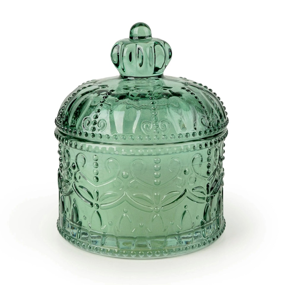 image 1 of Round Embossed Candle Jar Chengdu Green