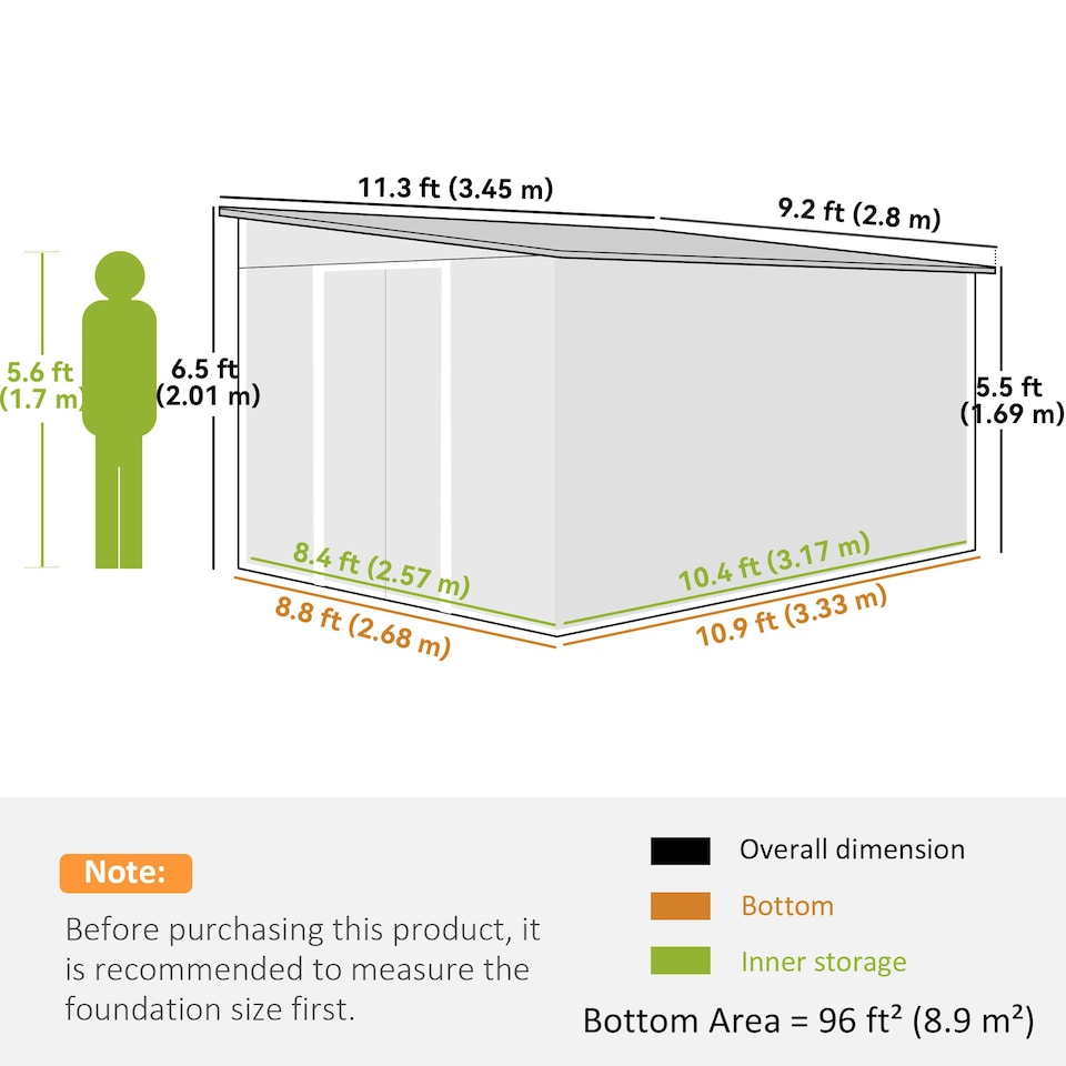 image 1 of Outsunny 11.3x9.2ft Steel Garden Storage Shed w/ Sliding Doors & 2 Vents, Green