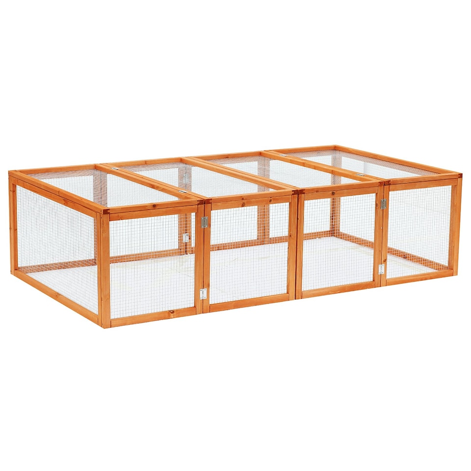 image 1 of PawHut Rabbit Hutch Cage, Wooden Outdoor Run with Openable Roof, Natural