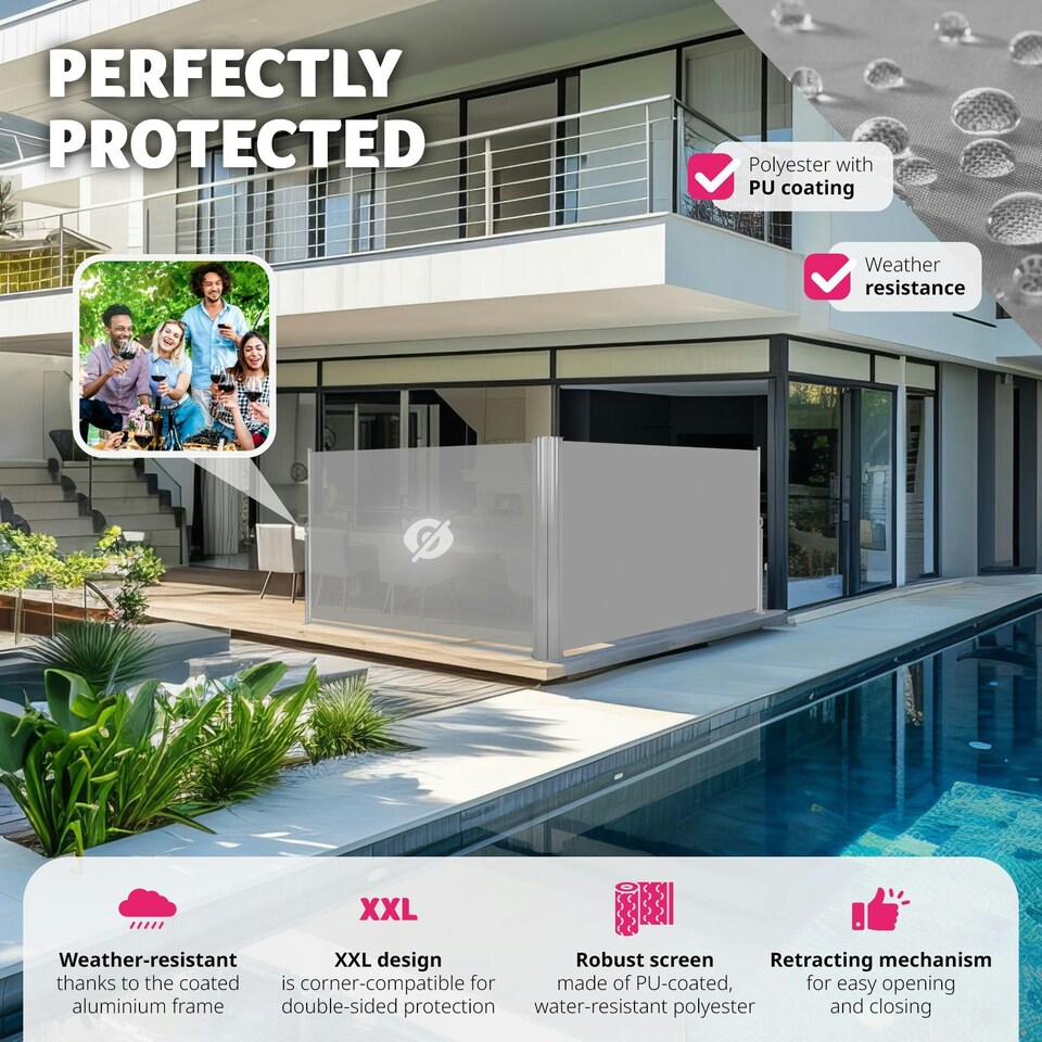 image 1 of Double-sided retractable awning & privacy screen Grey | 200 x 600 cm