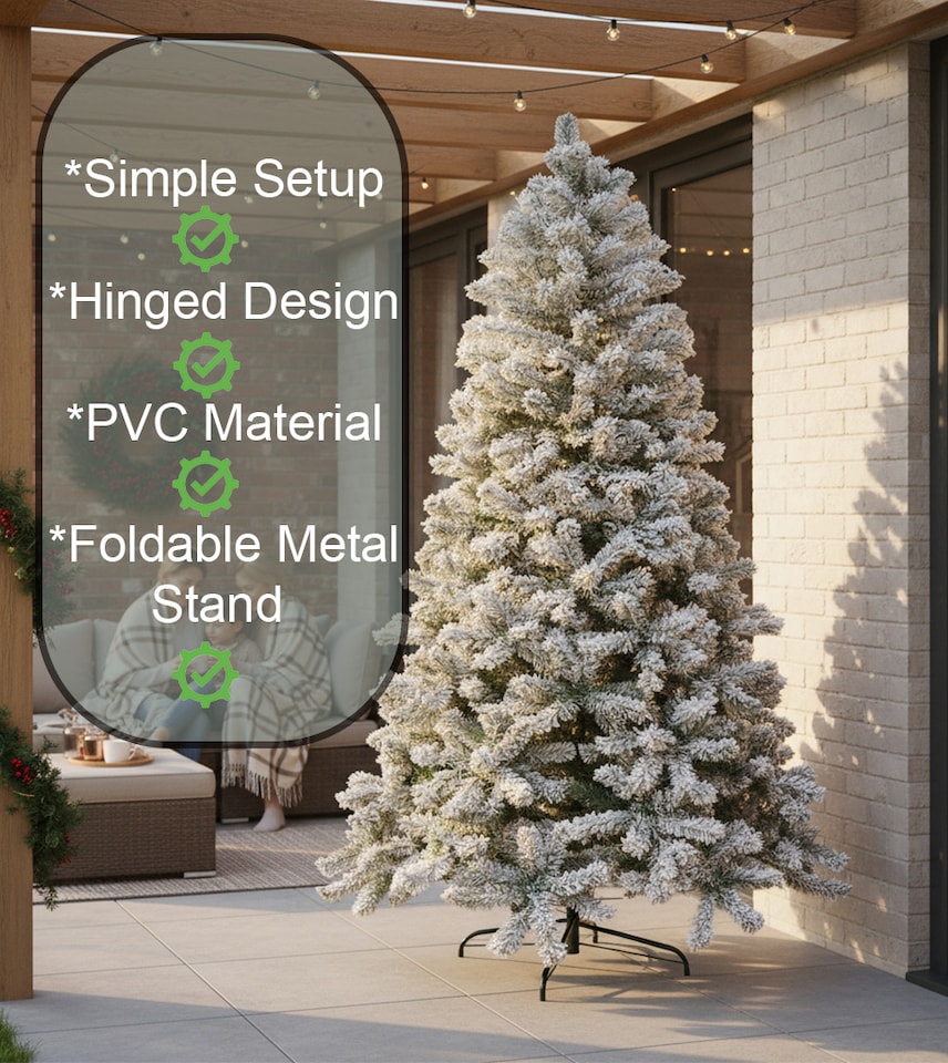 image 1 of 5FT Yukon Pine Artificial Green Christmas Tree Snow Flocked Tips Branches Snowy Bushy Home Decorations