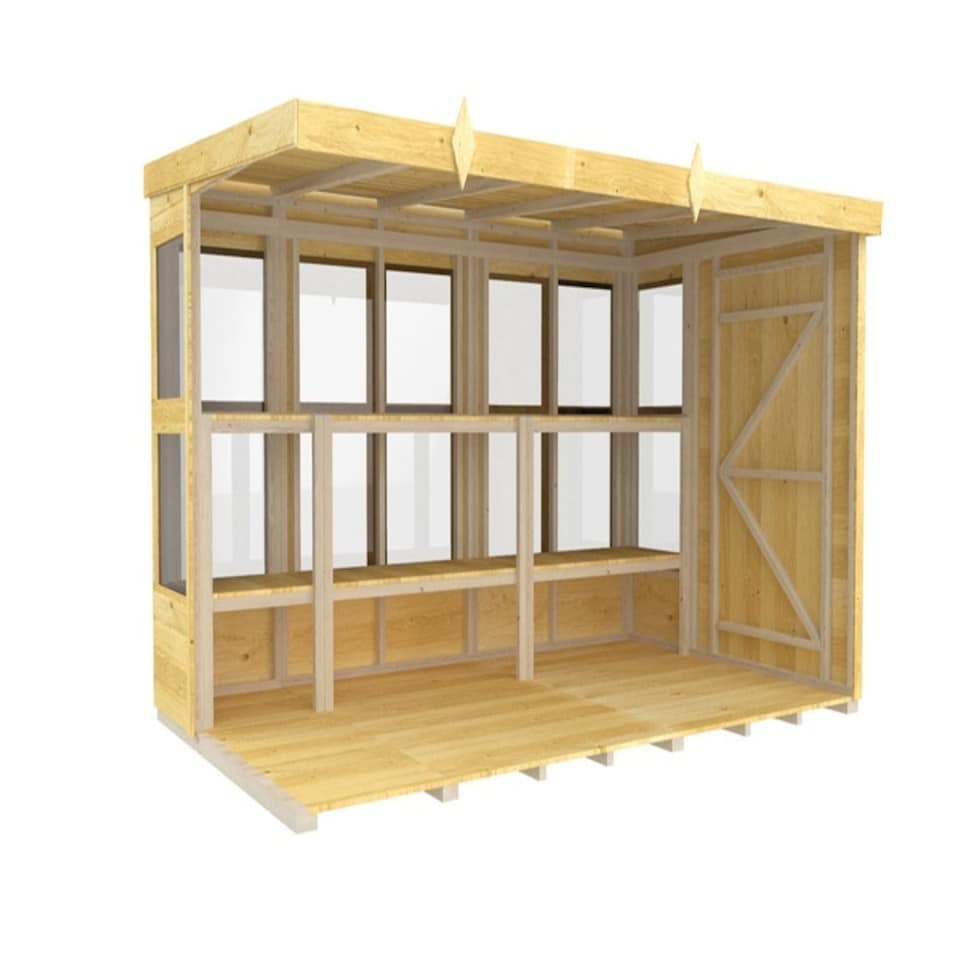 image 1 of 10 x 6 Feet Pent Potting Shed - Wood - L178 x W302 x H201 cm | Brown