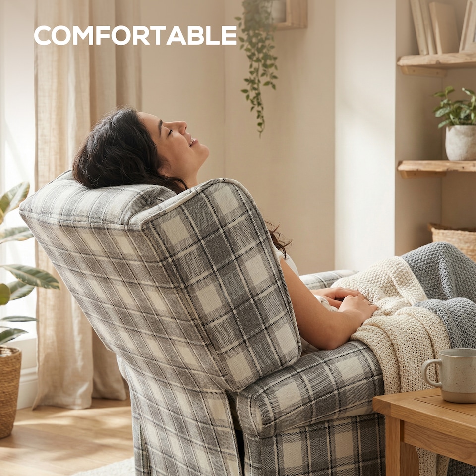 image 1 of HOMCOM Recliner Chair for Living Room Wingback Chair with Padded Armrest | Black | Grey and White Check | Not provided
