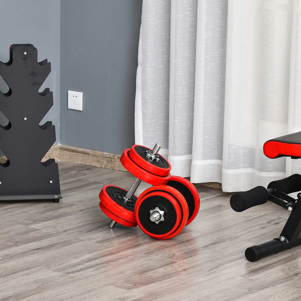 image 1 of HOMCOM 20KGS Dumbbell & Barbell Adjustable Ergonomic Set Exercise in Home Gym Red | Black | Standard