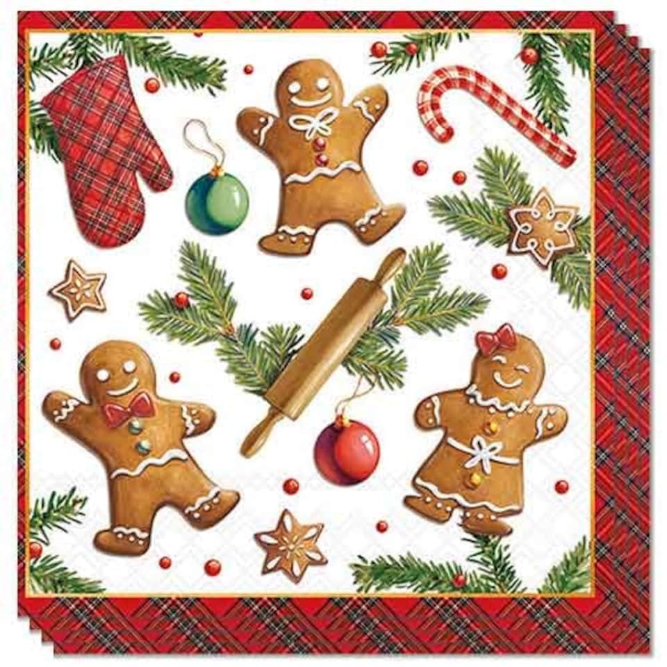 Gingerbread Cookies Christmas Paper Luncheon Napkins 3 Ply 33cm - Pack of 20 Multi
