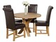 image 1 of Oregon Round Oak Dining Table and 4 Washington Leather Chairs | Brown | Brown | 1