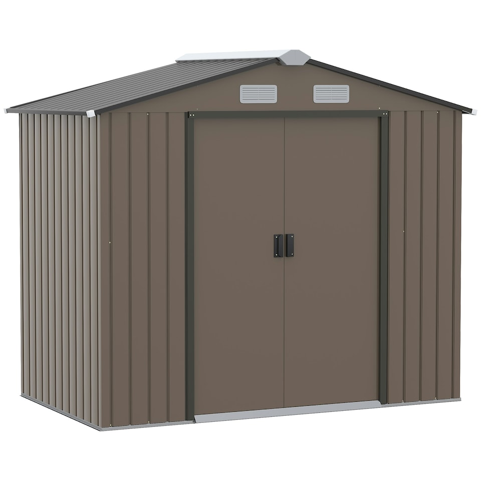 image 1 of Outsunny 7 x 4ft Garden Shed Storage with Foundation Kit and Vents, Brown