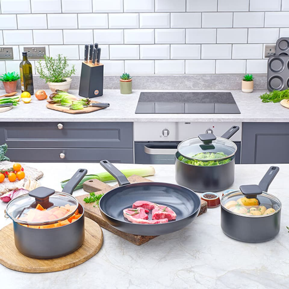image 1 of Stoven Noir 4 Piece Saucepan Set with 28cm Frying Pan