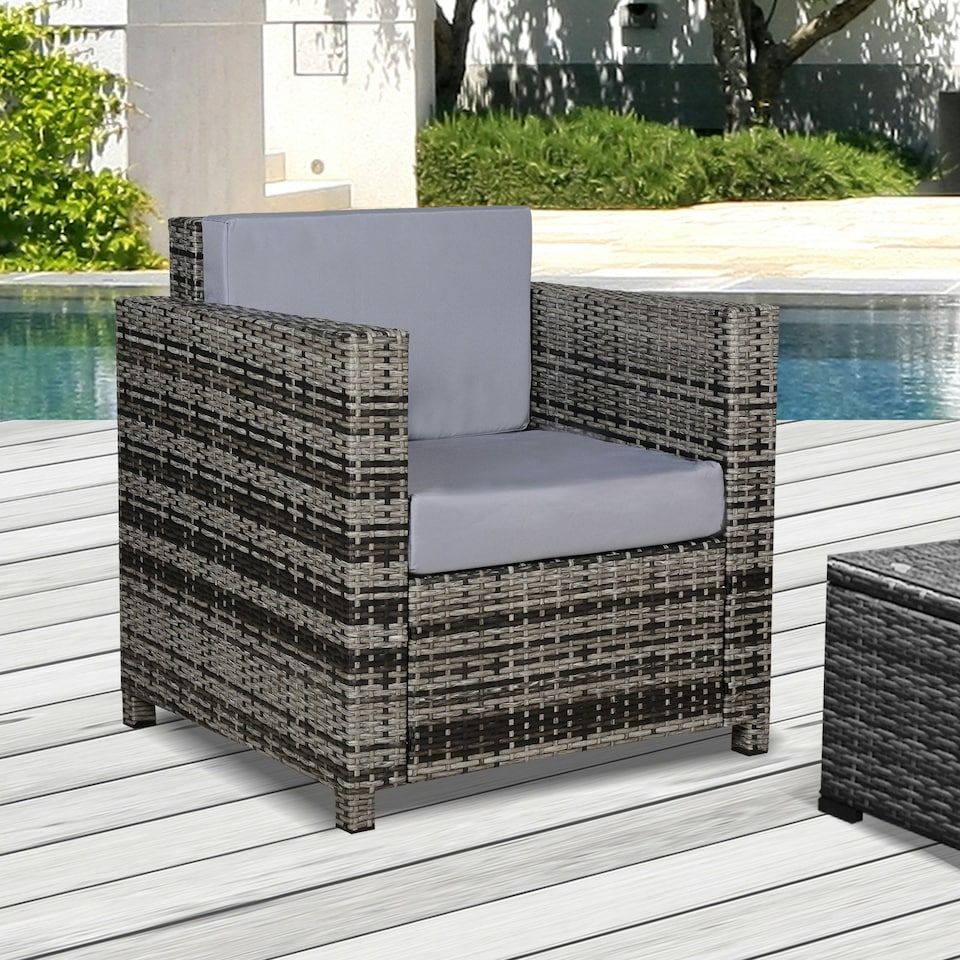 image 1 of Outsunny Garden Patio Rattan Wicker Furniture Single Cube Chair Sofa Outdoor Grey