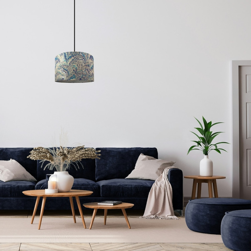 image 1 of Contemporary and Vivid Peacock Print Table-Pendant Lamp Shade in Soft Cotton | Multi