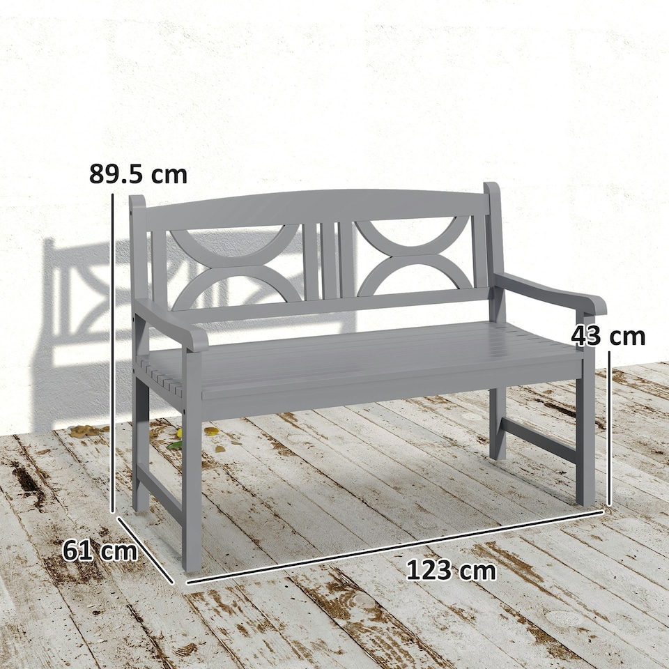 image 1 of Outsunny 2-Seater Wooden Garden Bench Outdoor Patio Loveseat Grey