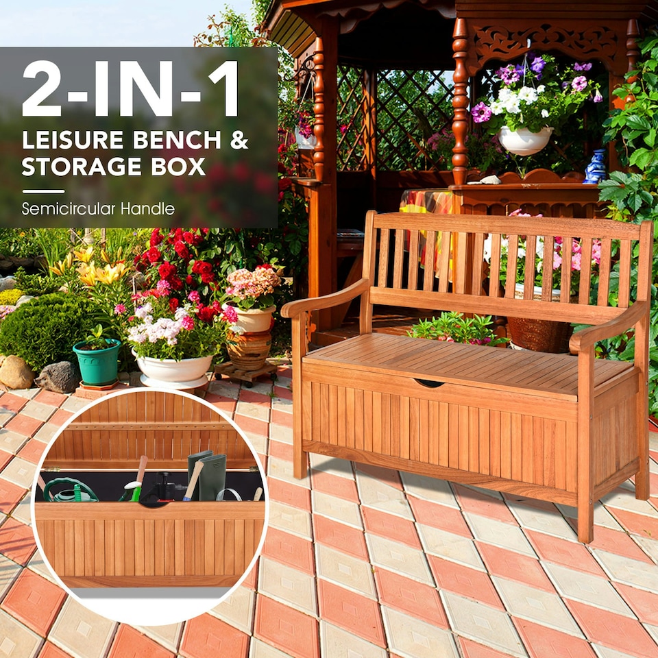 image 1 of COSTWAY Multifunctional Patio Storage Bench W/ Liner Brown