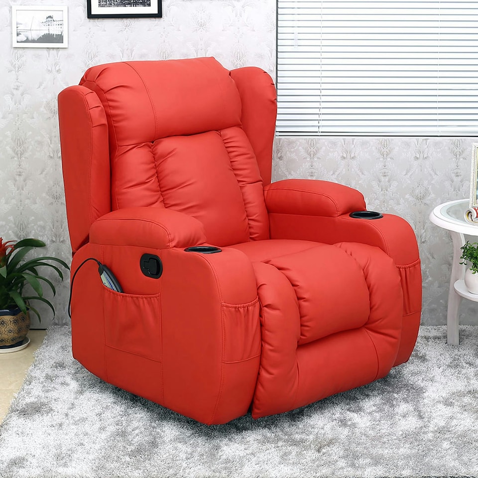 image 1 of Caesar Bonded Leather Recliner Rocking Swivel Heat & Massage Chair (Red)