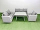 image 1 of Fimous Rattan High Back Lounge Sofa Set Patio Dining Table & Chairs Set with 3 Seater Sofa Reclining Chair Side Table Light Grey