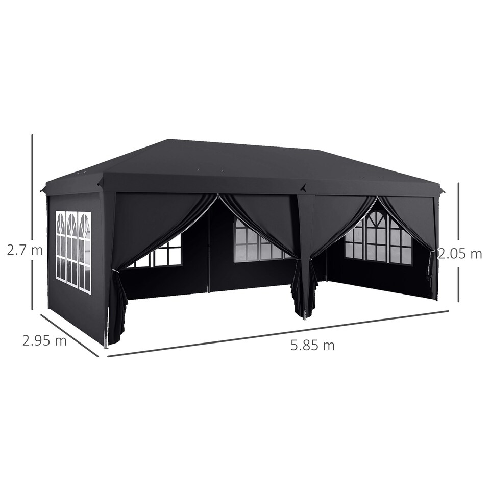 image 1 of Outsunny 3 x 6m Pop Up Gazebo Height Adjustable Party Tent w/ Storage Bag Grey