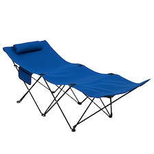 Outsunny Folding Camp Bed, Single Travel Camping Cot with Side Pocket, Blue