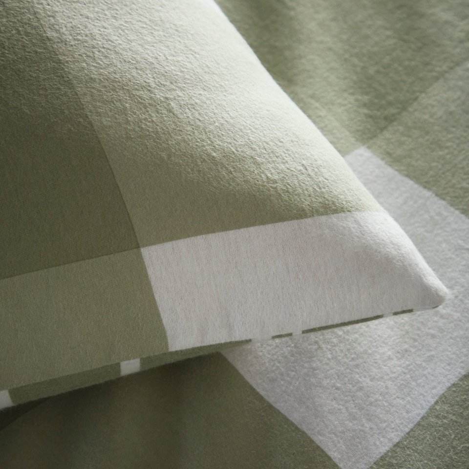 image 1 of Glenmore Check Brushed Cotton Striped Reversible Duvet Cover Set With Pillow Cases | Green | King