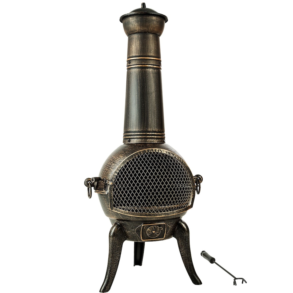 image 1 of Fire Pit - cast iron chiminea, removable grid shelf, air supply regulator