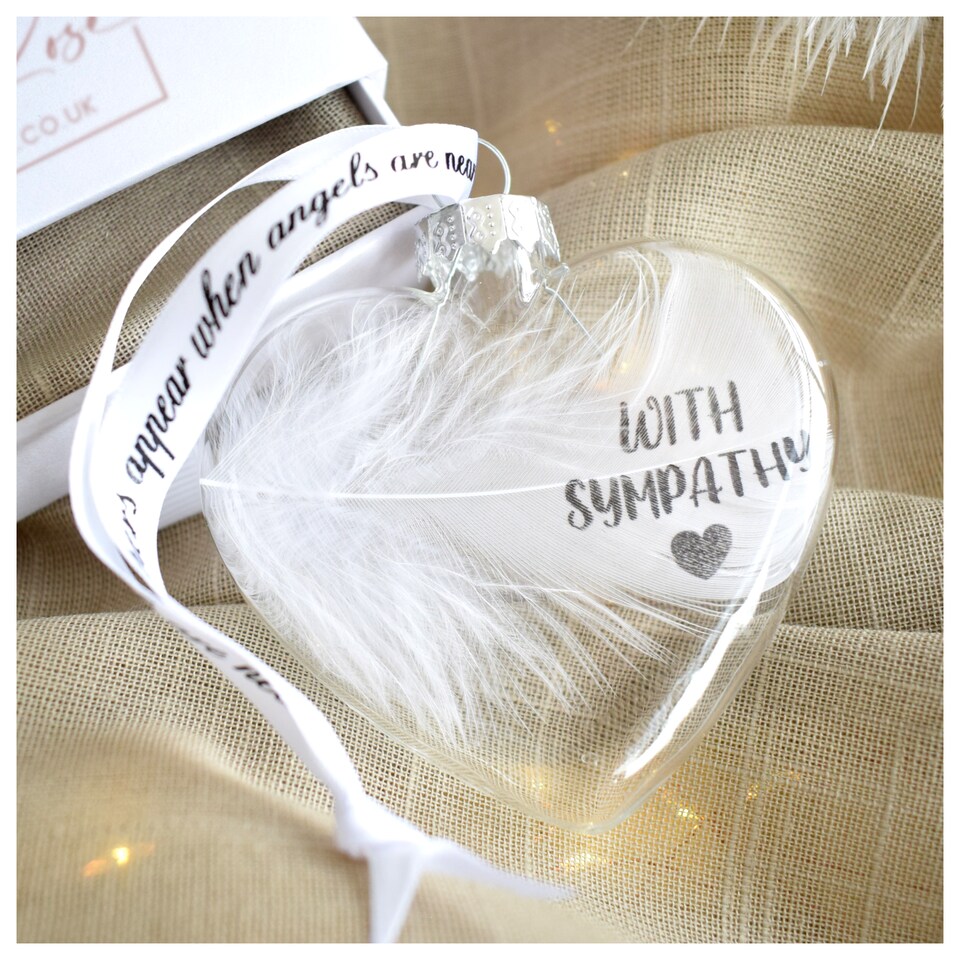 image 1 of WITH SYMPATHY In Memory of Feather Heart Bauble Gift Boxed