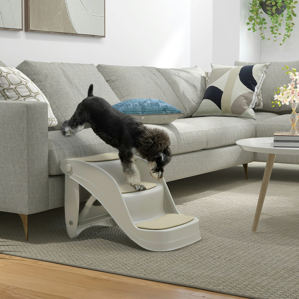 image 1 of PawHut Foldable Pet Stairs 3 Steps with Non-slip Mats for Small Dogs, Grey