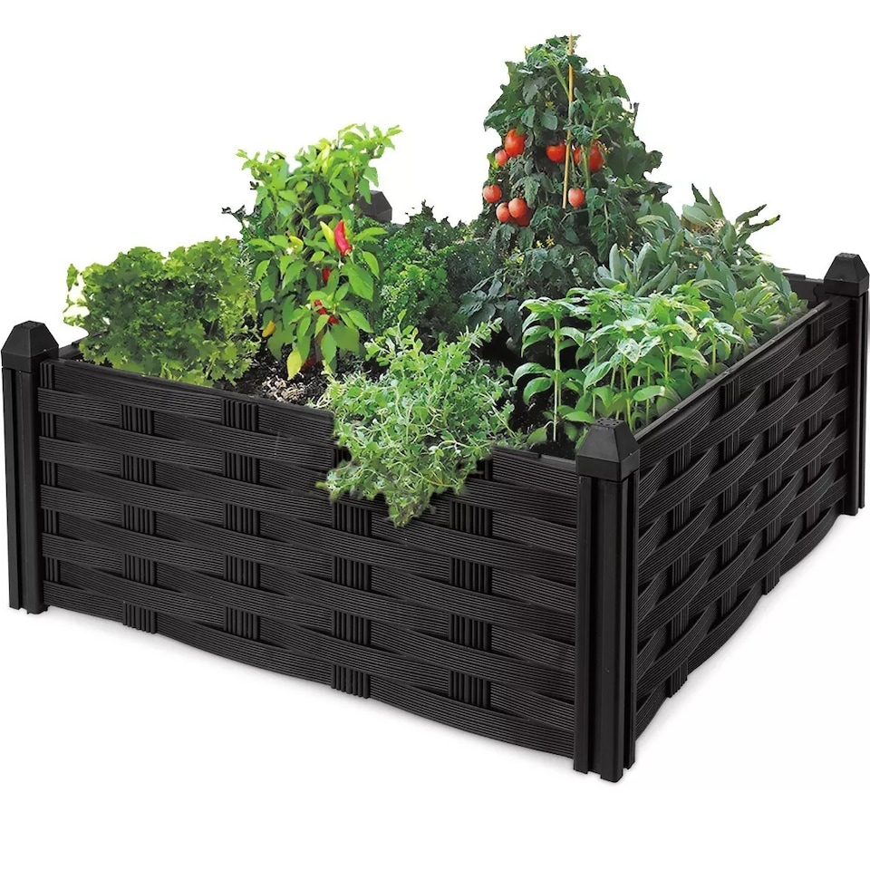 image 1 of Raised Stackable Garden Bed Square Vegetable Herb Box Planter Boxe Trough Fence | Black | Black | Set of 2
