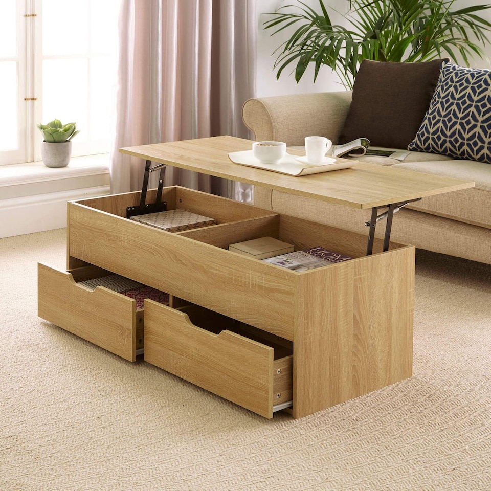 image 1 of Wooden Coffee Table With Lift Up Top and 2 Large Storage Drawers Bruges | Brown