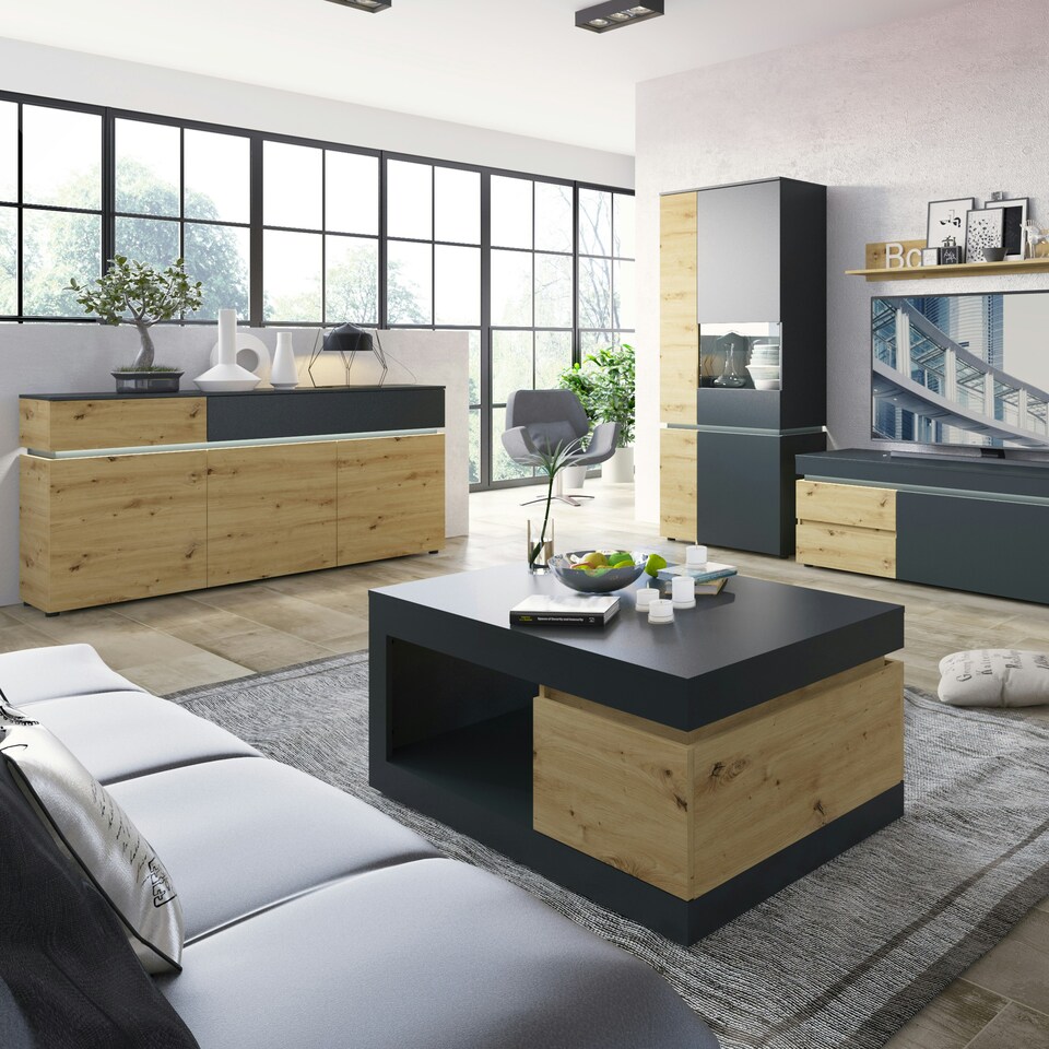 image 1 of Luci 2 Door 2 Drawer Cabinet (including LED lighting) in Platinum and Oak