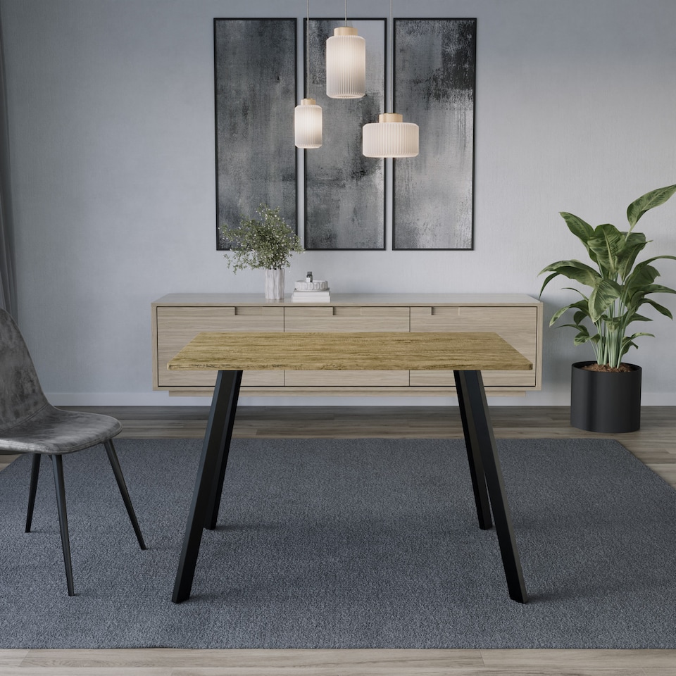 image 1 of 110cm Rectangular Dining Table with Metal Legs | Brown | Oak | 1