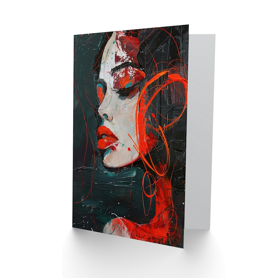 image 1 of Red Passion Woman Abstract Portrait Oil Painting Birthday Card