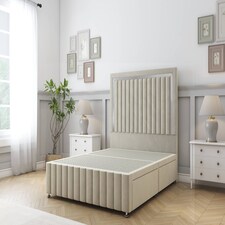 Sloomy Boston Chrome Cream Plush Divan Bed Base 2 Drawers Right Side With 26 Inch Strutted Headboard & 12 Inch Matching Footboard | Cream | Cream | Single | 1