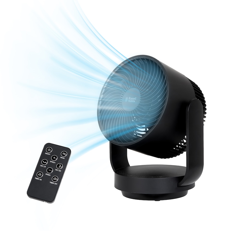 image 1 of Russell Hobbs 9” Desktop Circulator Fan with 7 Speed Settings Black RHDCF1001B