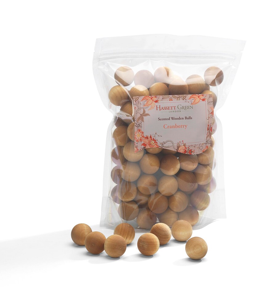 image 1 of Hassett Green London - Cranberry - Scented Wooden Balls Pack of 100 - Alternative to Pot Pourri, Diffusers, Sachets and Drawer Liners