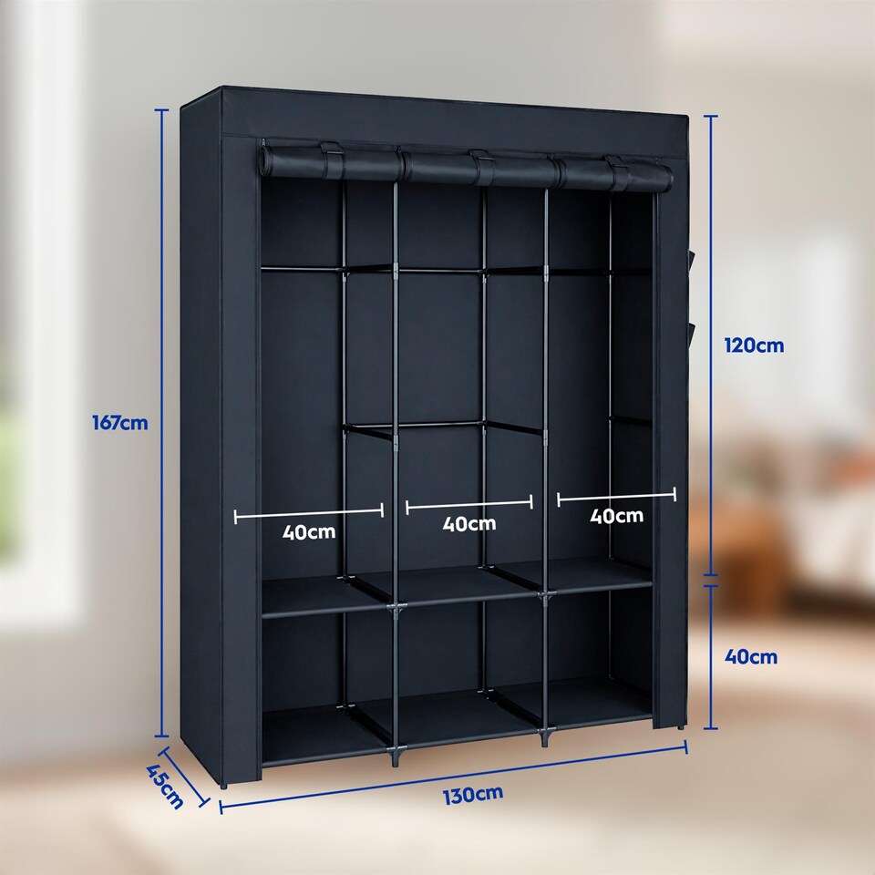 image 1 of Harbour Housewares Portable Fabric Wardrobe - 130 x 45 x 167cm
