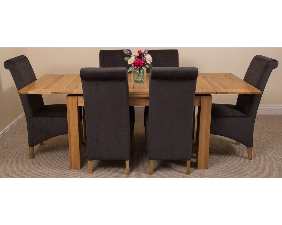image 1 of Richmond 140-220cm Oak Extending Dining Table & 6 Montana Fabric Chairs | Black | Black