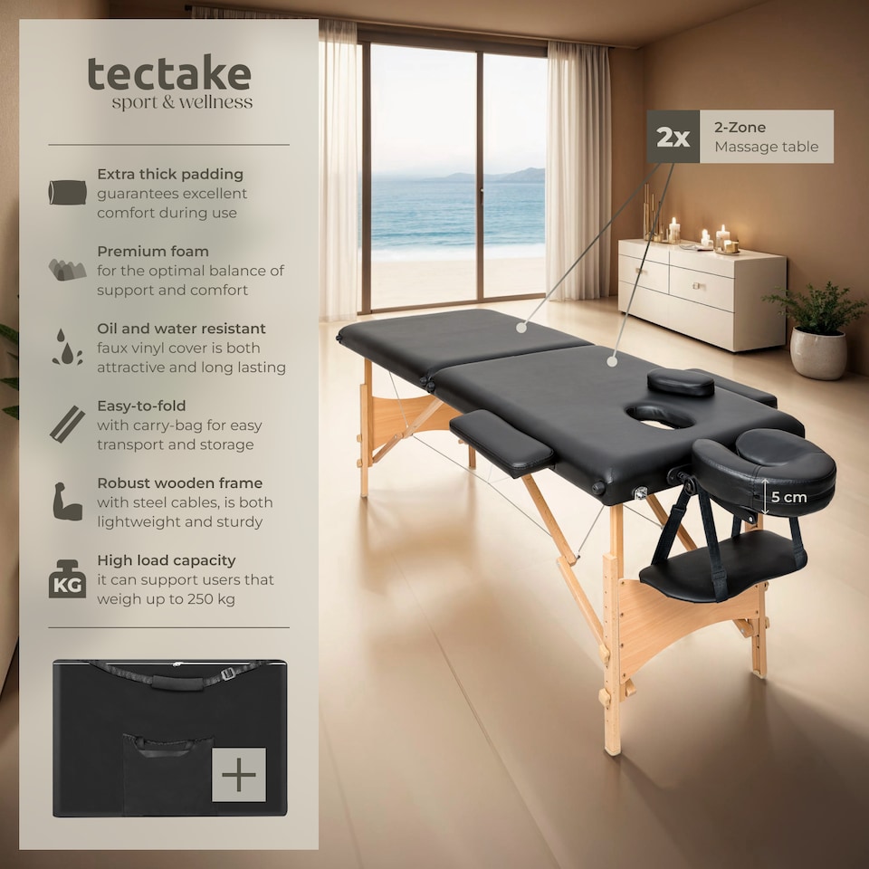 image 1 of Massage Table Freddi - 2-zone bed, foldable, with carry bag, head and armrests | Black | black | 1
