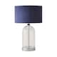 image 4 of ValueLights Jessy Glass and Black Metal Bedside Table Lamp with a Navy Blue Velvet Lampshade - Bulb Included Blue