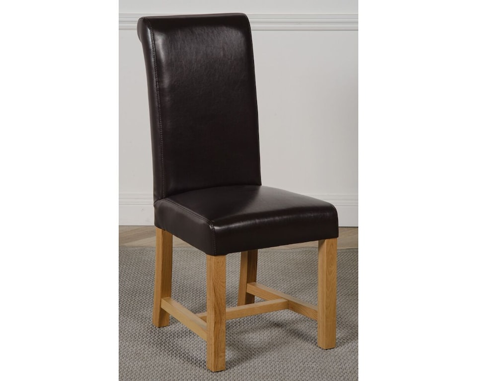 image 1 of Kuba 125x80cm Chunky Oak Small Dining Table and 6 Washington Leather Chairs | Brown | Brown