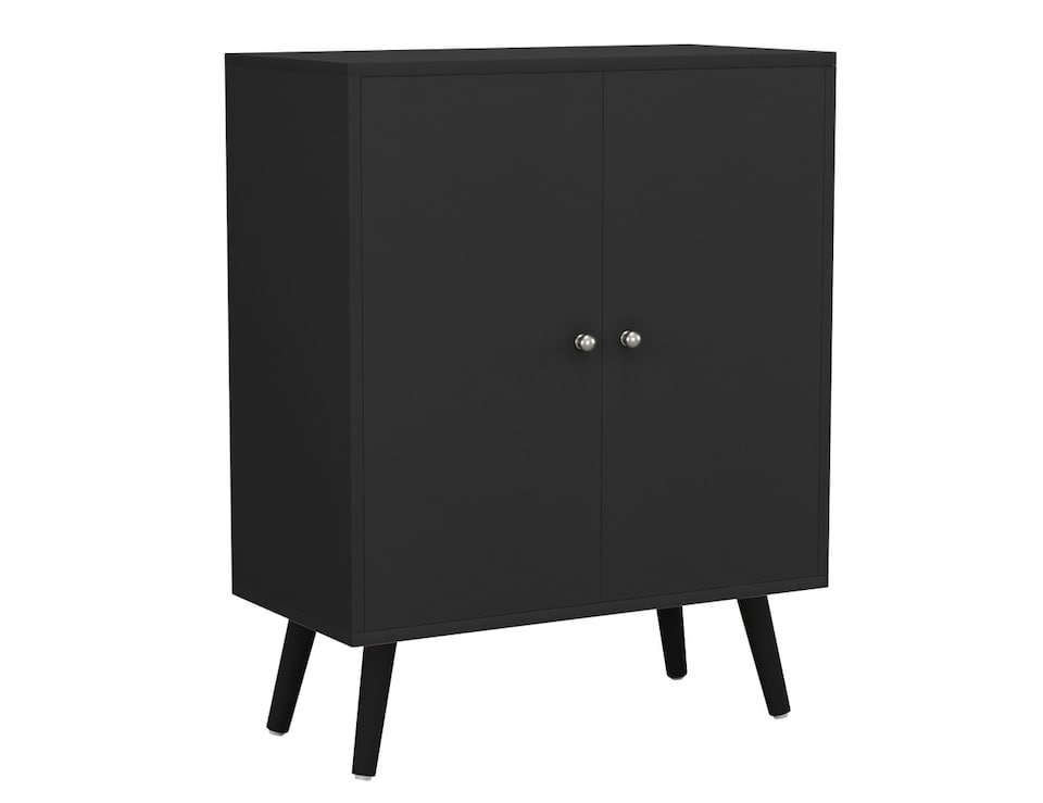 image 1 of Black 2-Tier 2-Door Wooden Cabinet With Legs | Black | Black & Black | 0 x 0 x 0 | 1