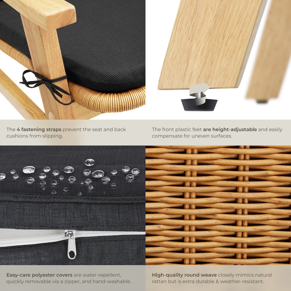 image 1 of Rattan Garden Chair Outdoor Furniture Chairs Varnished Wooden Frame Lounge Arm Chair | Cream | nature | One Size | 1