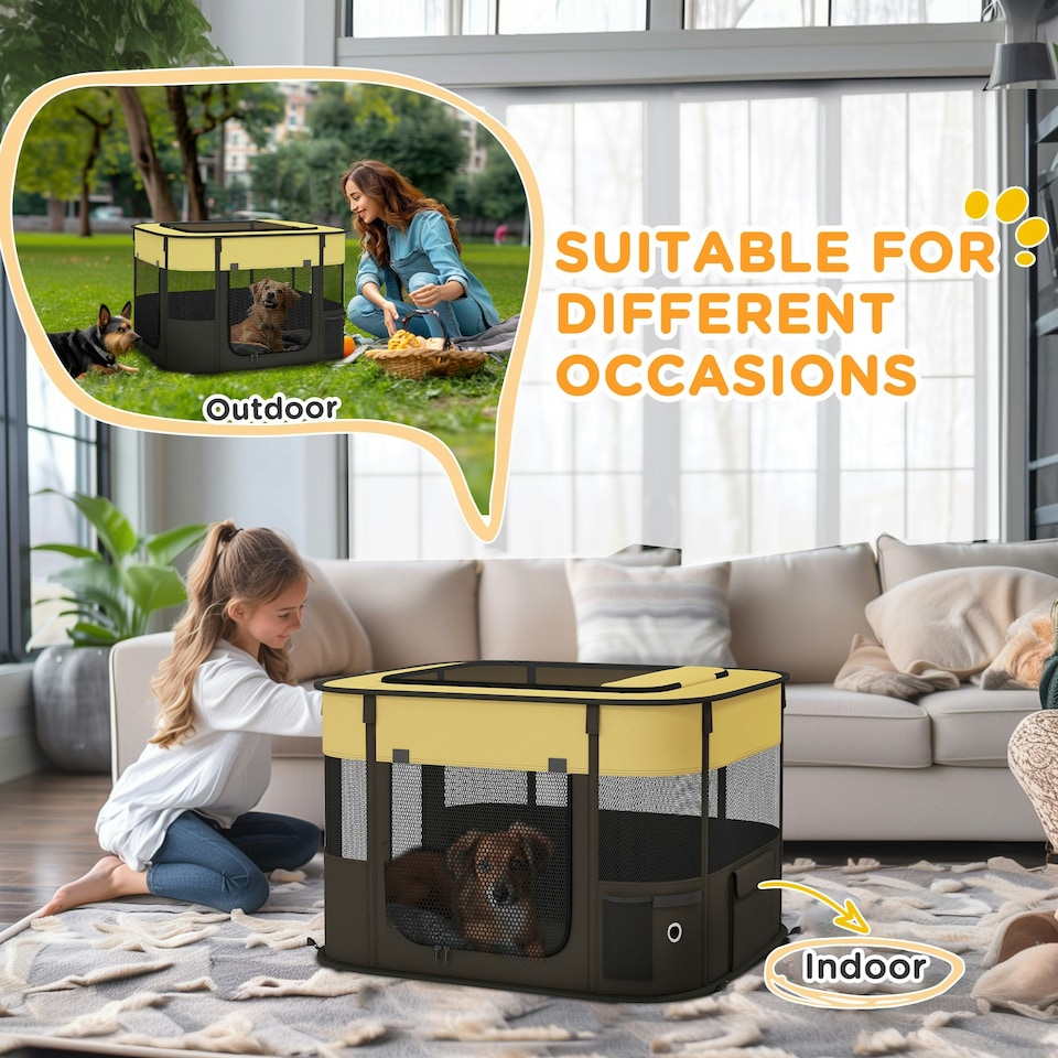 image 1 of PawHut Portable Dog Pen for Puppies, Rabbits, Kittens, Guinea Pigs - Yellow
