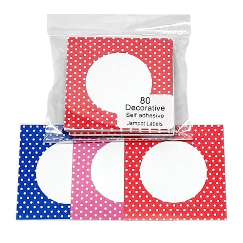 NJ Products Jar labels Pack 4 Polka Dot Red, Blue, Pink And Green