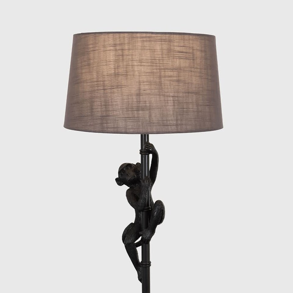 image 1 of ValueLights George Monkey Modern Black Floor Lamp Grey Shade | Grey