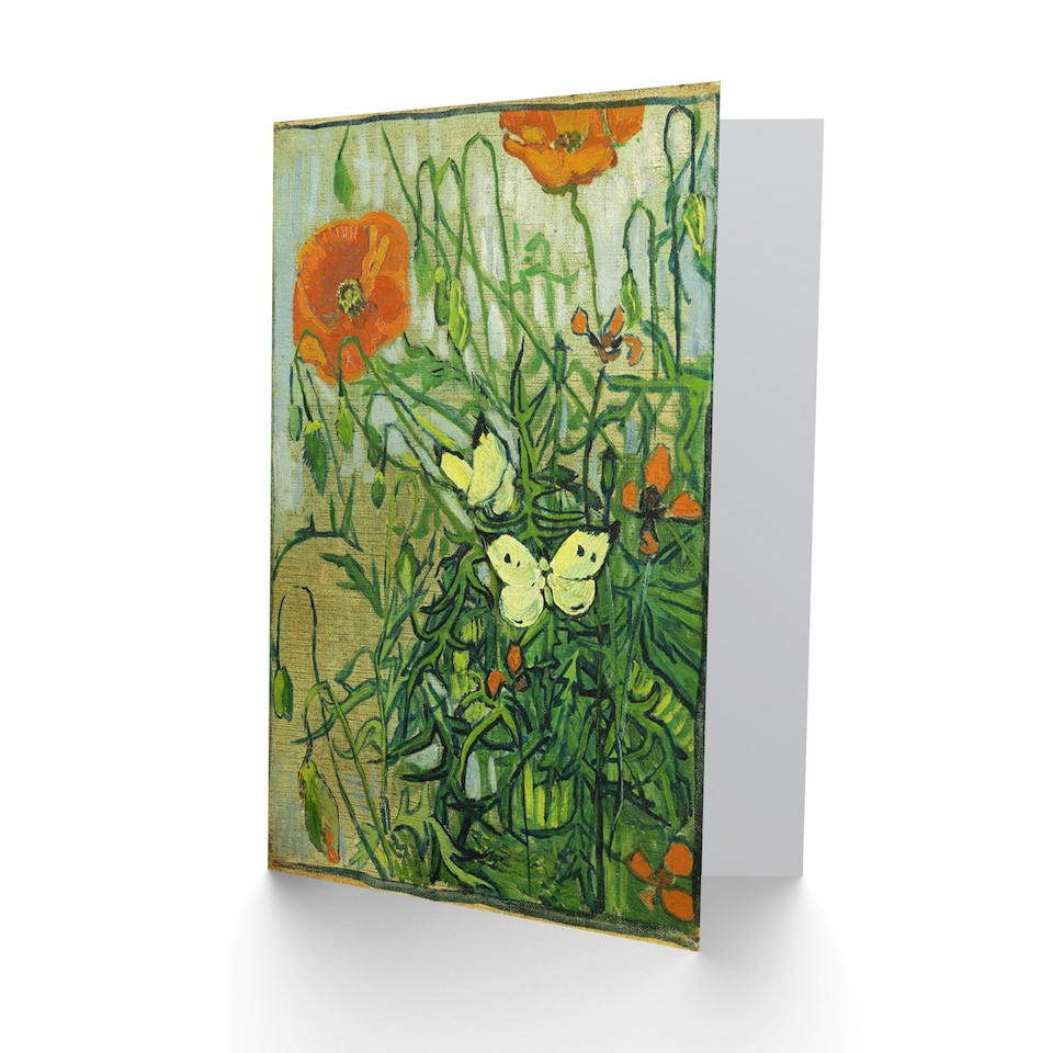 image 1 of Vincent Van Gogh Butterflies And Poppies Floral Painting Greeting Card