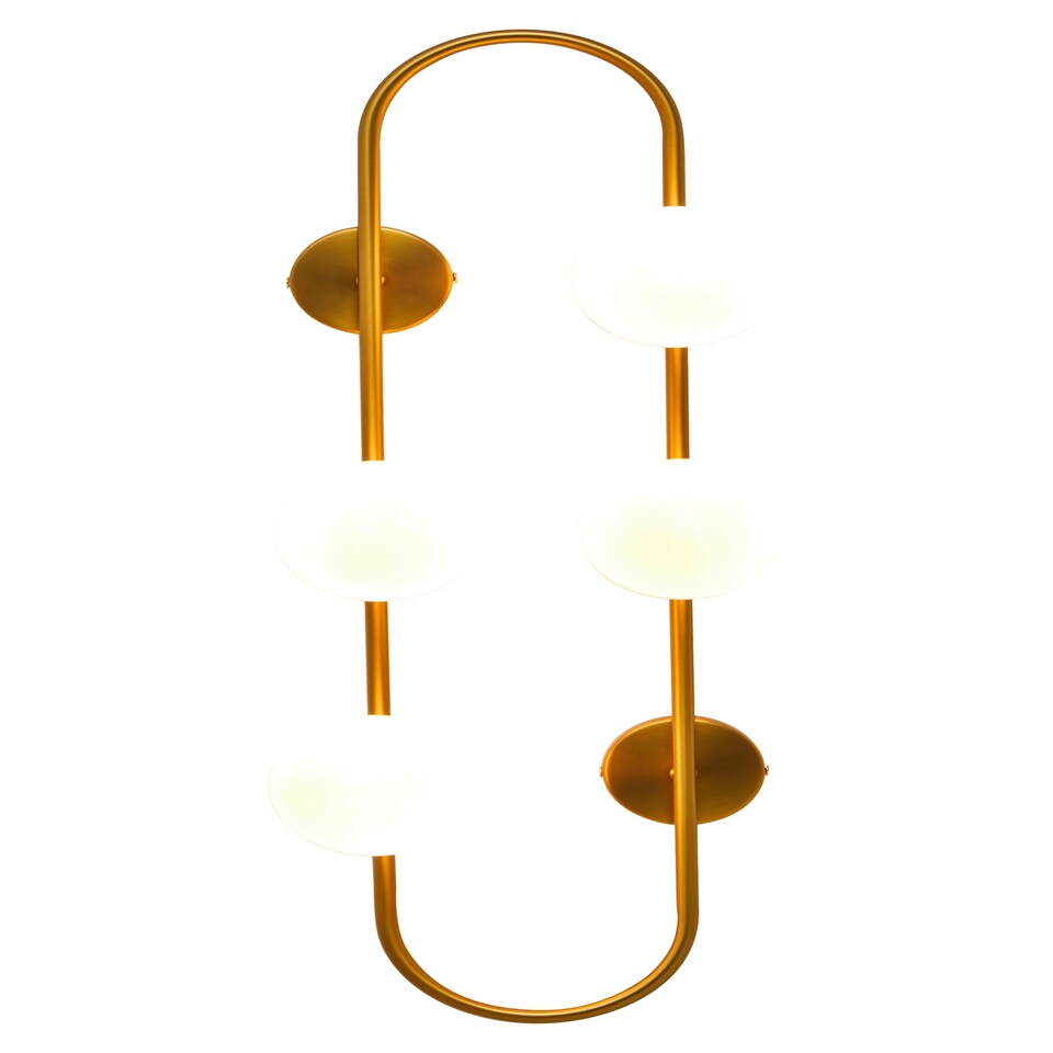 image 1 of Interiors by Premier Four Bulb White Glass Wall Light, Brass Finish Oval Frame Wall Sconce, Minimalist Metal Wall Lamp Gold