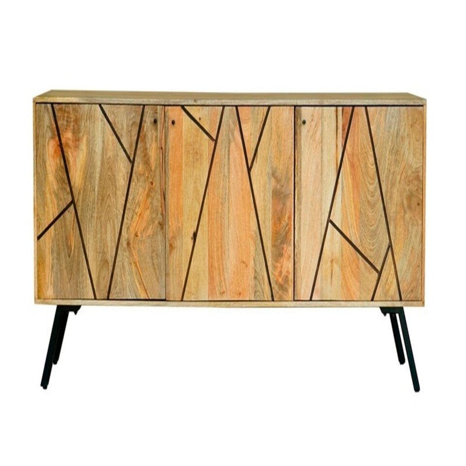 image 1 of Amar 3 Door Sideboard - Iron Base - Mango Wood/Iron - L45 x W162 x H76 cm - Light Finish - Assembly Required Brown