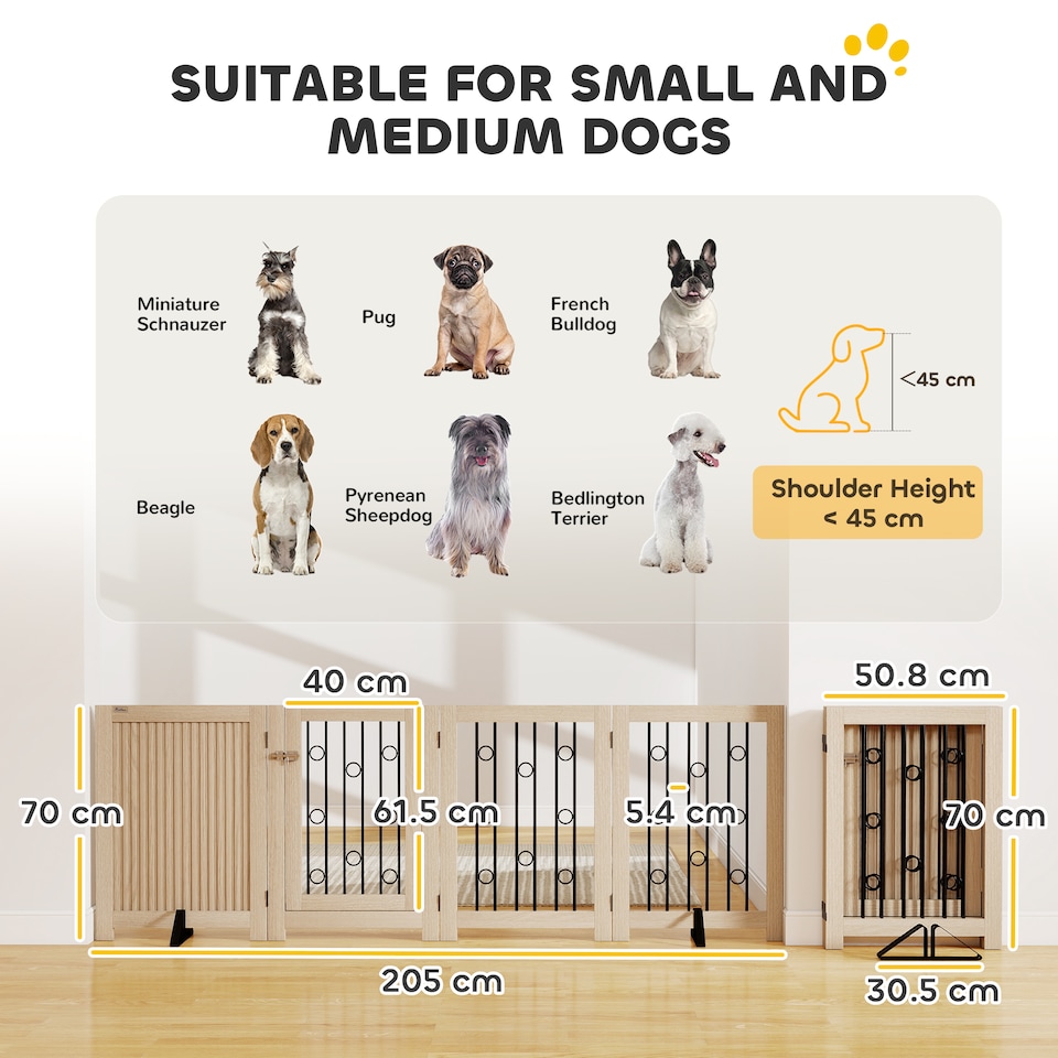 image 1 of PawHut Freestanding Pet Gate, Foldable Dog Gate with Lockable Door, Support Feet and 360 degree Flexible Hinges, 4 Panel Indoor Safety Dog Barrier for House, Stairs, Doorway, Oak