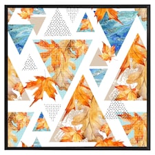 Autumn geometrics with maple leaves (Picutre Frame) Black | S