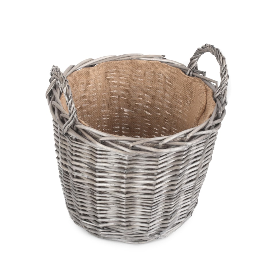 image 1 of Medium Round Lined Wicker Log Basket